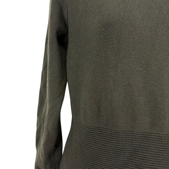 Neiman Marcus Olive Green Ribbed Zipper Shoulder Tight Knit Sweater Pullover S - Picture 6 of 16